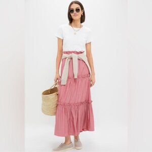 NWT- Tuckernuck,  Dark Red Stripe Prado Tiered Maxi Skirt.